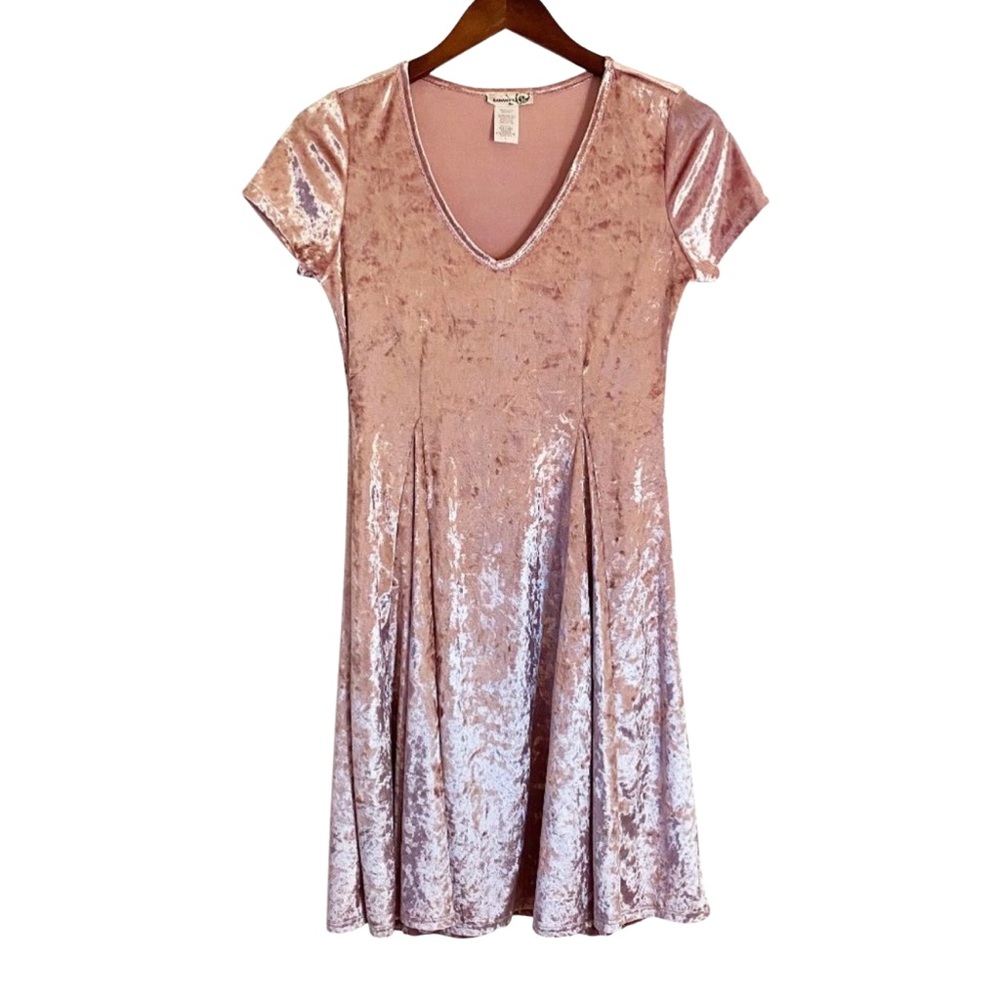 Banana Lemon Pink Champagne Soft Velvet Mini Skater Dress Girls Size L